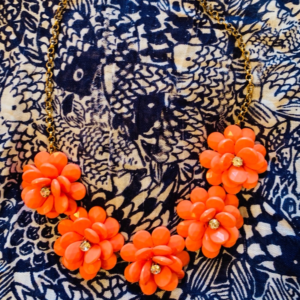 J. Crew Flowered Statement Coral Colored Necklace - image 1